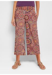 bonprix - Szerokie spodnie culotte z dżerseju z szerokim paskiem przeszytym cienkimi gumkami, dł. 7/8. Kolor: czarny. Materiał: jersey. Wzór: nadruk #1