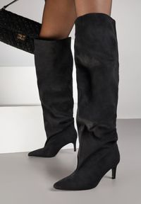 Renee - Czarne Kozaki na Niskim Obcasie z Cholewką Slouchy Sediella. Zapięcie: bez zapięcia. Kolor: czarny. Materiał: jeans, futro. Szerokość cholewki: normalna. Obcas: na obcasie. Wysokość obcasa: niski #4