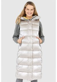 Hetrego - HETREGO Beżowy błyszczący płaszcz damski puchowy z odpinanymi rękawami summer, Rozmiar 36 EU - 40 IT. Kolor: beżowy. Materiał: puch #1