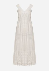 Born2be - Biała Koronkowa Sukienka na Szerokich Ramiączkach z Falbanką Disella. Okazja: na spacer. Kolor: biały. Materiał: koronka. Długość rękawa: na ramiączkach. Styl: elegancki #3