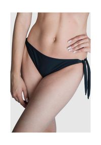 MOSCHINO SWIM Dół od bikini złotym logo, Rozmiar S. Kolor: czarny. Materiał: poliamid, materiał. Wzór: gładki, nadruk #1