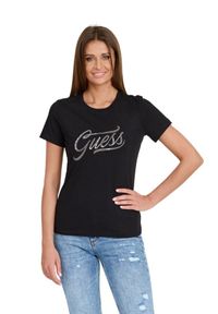 Guess - GUESS Czarny T-shirt STONES&EMBRO TEE. Kolor: czarny