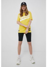 Superdry t-shirt bawełniany kolor żółty. Kolor: żółty. Materiał: bawełna. Wzór: nadruk