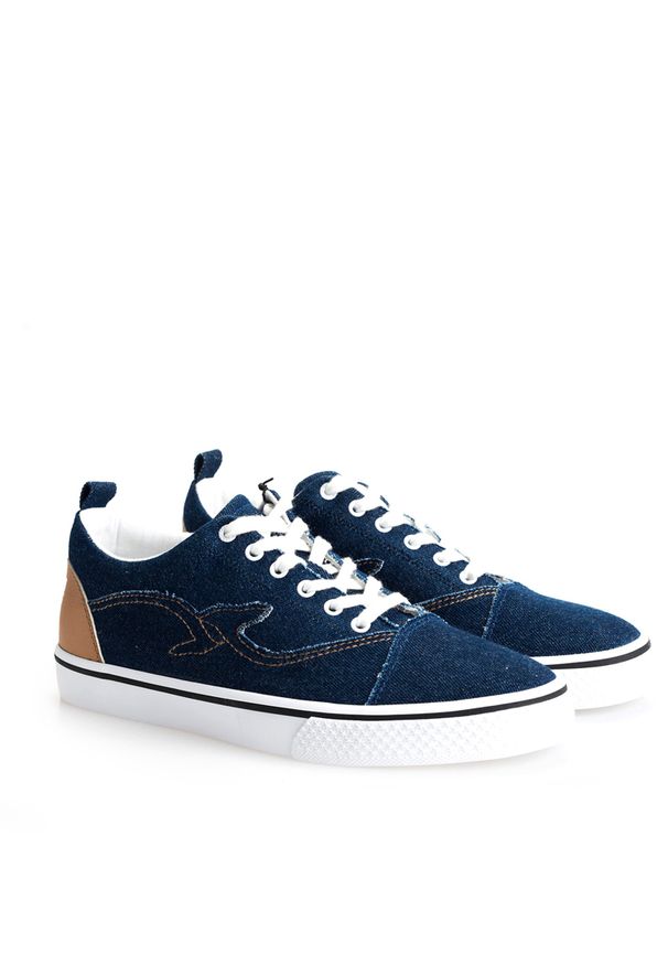Trussardi Jeans Sneakersy | 77A00133 | Mężczyzna | Niebieski. Nosek buta: okrągły. Kolor: niebieski. Materiał: skóra ekologiczna. Wzór: aplikacja, nadruk