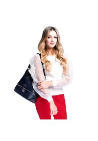 Wittchen - Torebka worek skórzana z ozdobnym suwakiem. Kolor: niebieski. Wzór: haft, aplikacja. Dodatki: z haftem. Materiał: skórzane. Styl: elegancki, biznesowy. Rodzaj torebki: na ramię #3