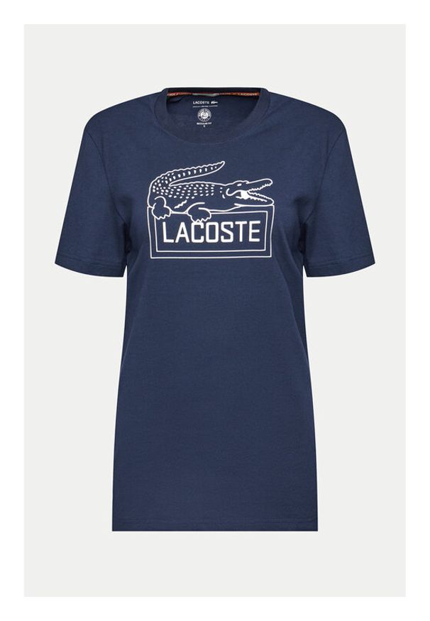 Lacoste T-Shirt TH9068 Granatowy Regular Fit. Kolor: niebieski. Materiał: bawełna