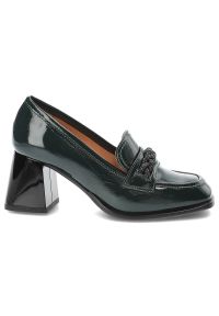 Zielone Półbuty Simen Eleganckie Skórzane Buty Na Obcasie. Zapięcie: klamry. Kolor: zielony. Materiał: skóra. Obcas: na obcasie. Styl: elegancki. Wysokość obcasa: średni #7