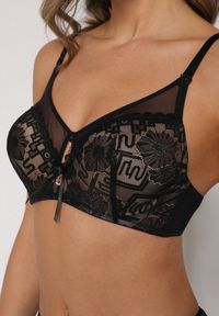 Born2be - Czarno-Beżowy Koronkowy Biustonosz z Transparentnymi Wstawkami Vanniel. Kolor: czarny. Materiał: koronka #7