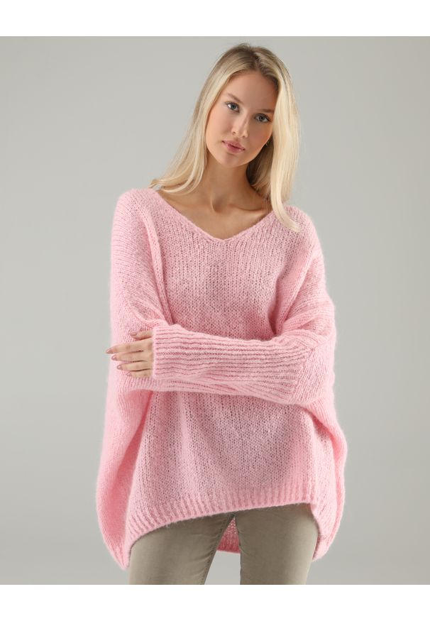 Unisono - RÓŻOWY SWETER Z WEŁNĄ 8-34 BARBIE. Kolor: różowy. Materiał: wełna