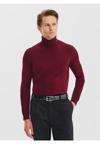 Pako Lorente - PAKO LORENTE - Bordowy gładki golf męski. Typ kołnierza: golf. Kolor: czerwony. Materiał: poliamid, bawełna, elastan. Wzór: gładki. Sezon: jesień #6