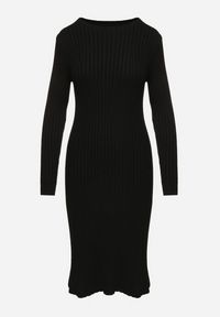 Born2be - Czarna Dopasowana Sukienka z Wiskozą z Prążkowanego Materiału Ściągana Troczkiem Eleavia. Okazja: na co dzień. Kolor: czarny. Materiał: prążkowany, wiskoza, materiał. Wzór: aplikacja. Styl: casual #6