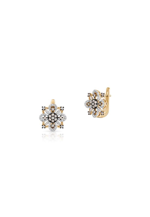 W.KRUK Kolczyki Złote - złoto 585, Brązowy brylant 0,35ct,diament 0,18ct - ZFX/KB+15BK. Materiał: złote. Kolor: złoty, brązowy, wielokolorowy. Wzór: aplikacja. Kamień szlachetny: brylant, diament
