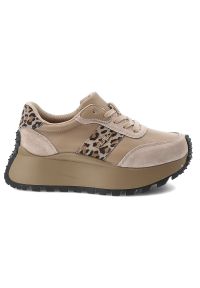 Sneakersy damskie Filippo, cholewka skóra naturalna licowa zamszowe panele sznurowanie kontrastowe wstawki z motywem zwierzęcym masywna podeszwa, beż. Okazja: na co dzień. Zapięcie: sznurówki. Kolor: beżowy. Materiał: zamsz, skóra. Szerokość cholewki: normalna. Wzór: motyw zwierzęcy #3