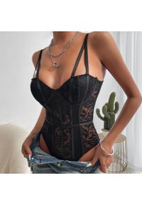 Intica - Body z haftem na romantyczne wieczory Tabatha. Kolor: czarny. Materiał: materiał. Wzór: haft #1