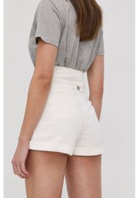 TwinSet - Twinset szorty jeansowe damskie kolor biały gładkie high waist. Okazja: na co dzień. Stan: podwyższony. Kolor: biały. Materiał: jeans. Wzór: gładki. Styl: casual