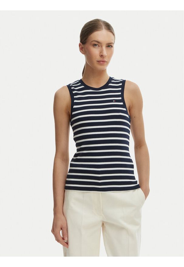 TOMMY HILFIGER - Tommy Hilfiger Top WW0WW47806 Granatowy Slim Fit. Kolor: niebieski. Materiał: bawełna