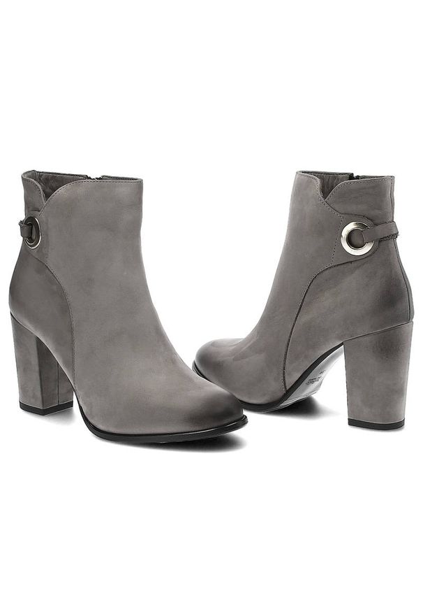 CheBello - Botki damskie Chebello, skórzane i na wysokim słupku, szare, 2136_-013-000-MIC-S07. Okazja: na spacer. Zapięcie: klamry. Kolor: szary. Materiał: skóra. Szerokość cholewki: normalna. Obcas: na słupku. Styl: klasyczny