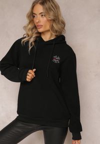 Renee - Czarna Bluza z Kapturem i Ozdobnym Haftem Gamalie. Typ kołnierza: kaptur. Kolor: czarny. Wzór: haft. Styl: elegancki #3