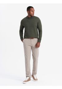 Ombre Clothing - Dzianinowy półgolf męski z wiskozą – ciemnooliwkowy melanż V5 - Rozmiar: XXL. Kolor: oliwkowy. Materiał: wiskoza, dzianina. Wzór: melanż. Styl: klasyczny #5