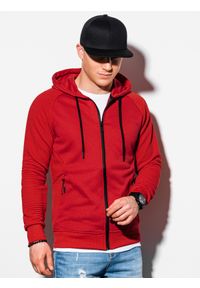 Ombre Clothing - Bluza męska rozpinana z kapturem B1083 - czerwona - XXL. Typ kołnierza: kaptur. Kolor: czerwony. Materiał: materiał, bawełna, poliester #3