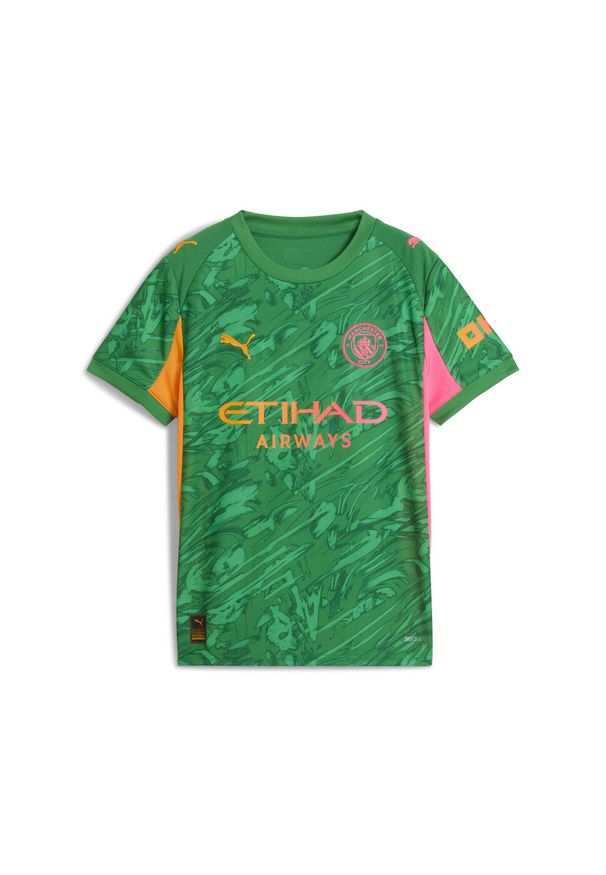 Puma - Młodzieżowa koszulka bramkarska Manchester City 25/26 PUMA. Kolor: zielony, żółty, wielokolorowy, pomarańczowy. Materiał: tkanina