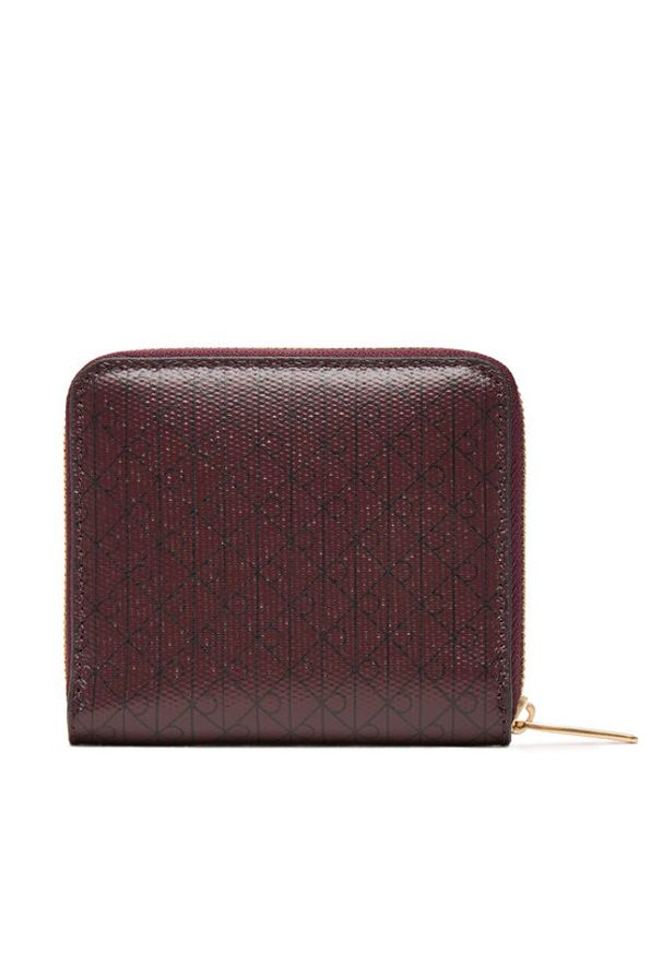 Calvin Klein Mały Portfel Damski Emblem Aop Square Zip Around LV04F1089G Bordowy. Kolor: czerwony. Materiał: skóra