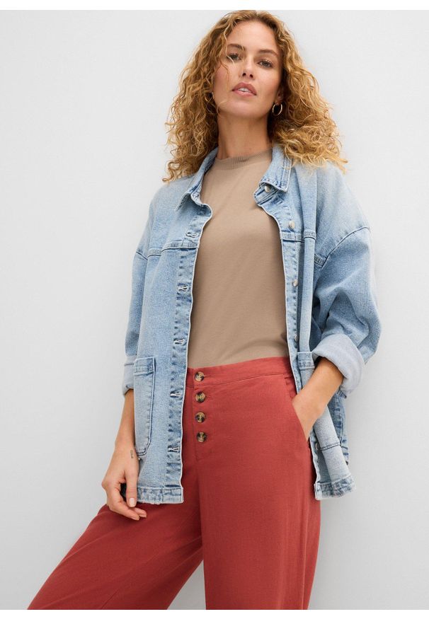 bonprix - Długie spodnie palazzo z domieszką lnu. Kolor: czerwony. Materiał: len. Długość: długie. Styl: elegancki