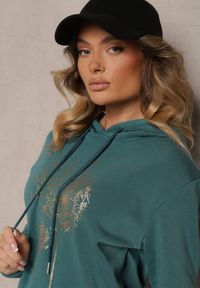 Renee - Zielony Ocieplany Komplet Dresowy z Bawełny Spodnie i Bluza Sevida. Kolor: zielony. Materiał: dresówka, bawełna. Wzór: aplikacja #3