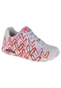 skechers - Buty sportowe Sneakersy damskie, Skechers Uno-Spread The Love. Zapięcie: sznurówki. Kolor: czerwony, różowy, wielokolorowy, biały. Materiał: materiał, syntetyk. Szerokość cholewki: normalna. Sport: turystyka piesza