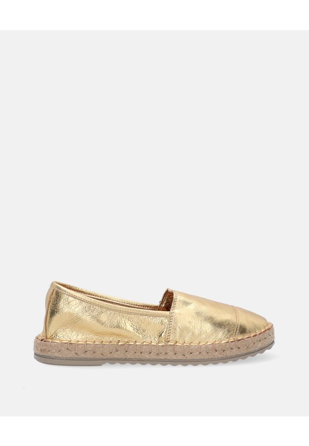 Venezia - ESPADRYLE ZE SKÓRY METALIZOWANEJ 69722Y501 GOLD. Materiał: skóra. Obcas: na obcasie. Wysokość obcasa: średni