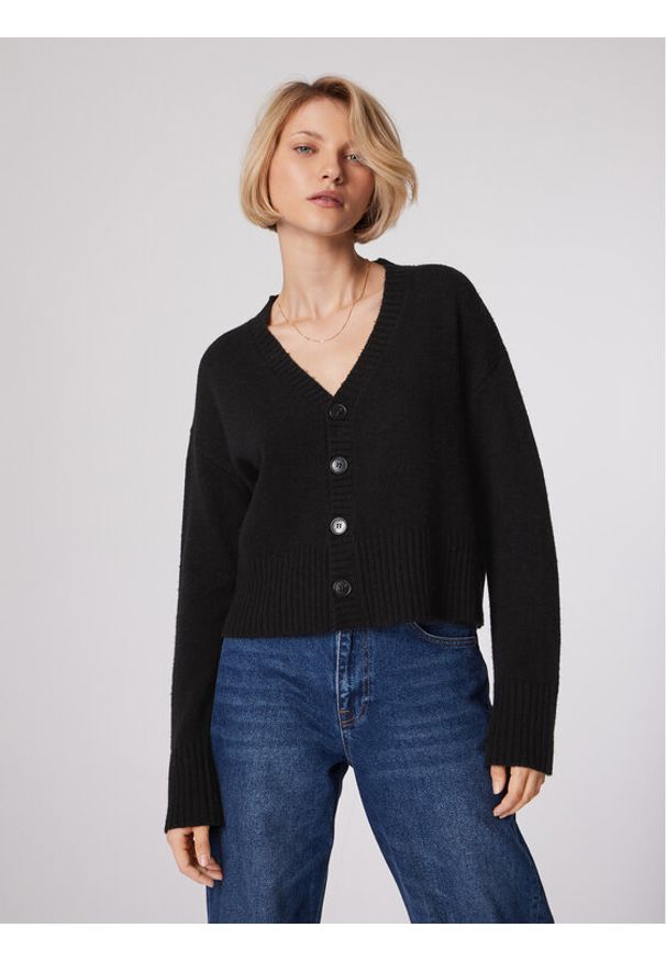 Simple Kardigan SWD512-01 Czarny Relaxed Fit. Kolor: czarny. Materiał: syntetyk