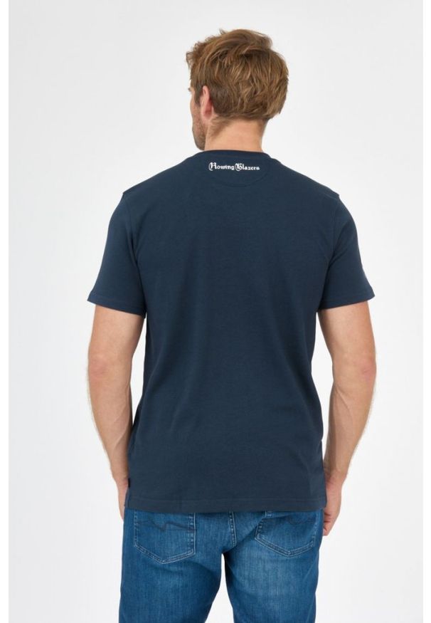 La Martina - LA MARTINA Granatowy t-shirt męski z dużym logo, Rozmiar S. Kolor: niebieski. Materiał: jersey