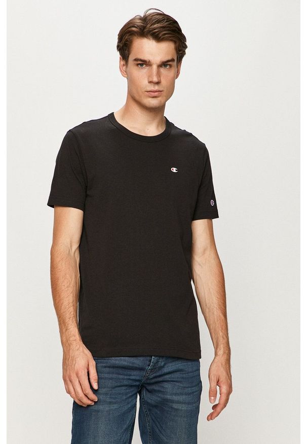 Champion - T-shirt. Okazja: na co dzień. Kolor: czarny. Materiał: dzianina. Wzór: aplikacja. Styl: casual