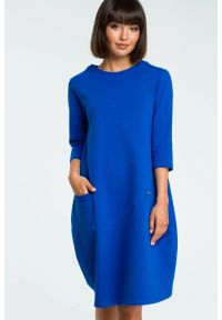 Sukienki.shop - Sukienka dresowa bombka oversize z kieszonką niebieska. Okazja: na co dzień. Kolor: niebieski, szary. Materiał: dresówka. Typ sukienki: oversize, bombki. Styl: casual #3