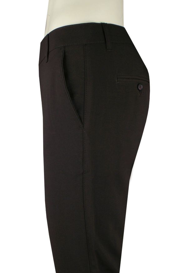 Materiałowe Spodnie Męskie, Eleganckie - Rigon - Wenge (Głęboki Brąz). Kolor: wielokolorowy, brązowy, beżowy. Materiał: wiskoza, poliester, elastan. Styl: elegancki