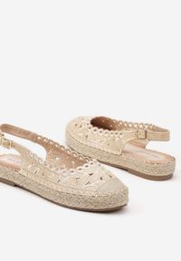 Born2be - Beżowe Ażurowe Sandały Espadryle Slingback z Plecioną Podeszwą Erilwen. Okazja: na co dzień, na spacer. Zapięcie: pasek. Kolor: beżowy. Materiał: jeans. Wzór: ażurowy. Sezon: lato. Styl: casual