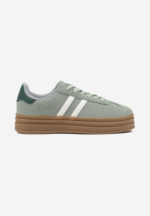 Renee - Jasnozielone Klasyczne Sneakersy na Niewysokiej Platformie Terilee. Nosek buta: okrągły. Zapięcie: sznurówki. Kolor: zielony. Materiał: nubuk, syntetyk. Obcas: na platformie. Wysokość obcasa: niski