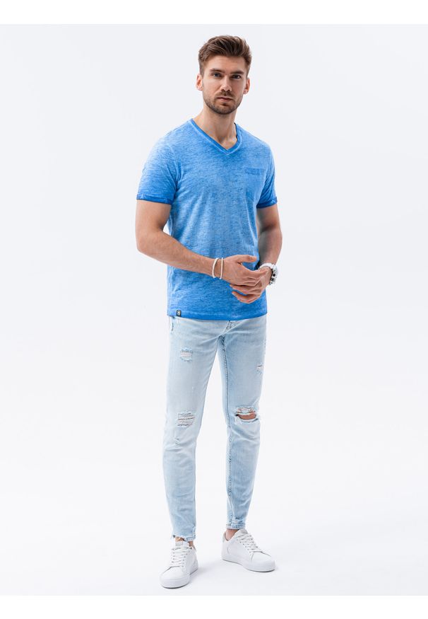 Ombre Clothing - T-shirt męski bawełniany S1388 - niebieski - XXL. Kolor: niebieski. Materiał: bawełna