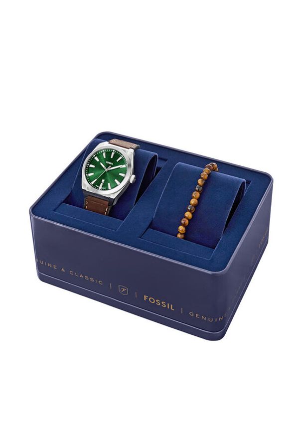 Fossil Zegarek FS6080SET Brązowy. Kolor: brązowy. Materiał: skóra