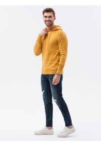 Ombre Clothing - Sweter męski z kapturem - musztardowy V4 E187 - XXL. Typ kołnierza: kaptur. Kolor: żółty. Materiał: bawełna, nylon #7