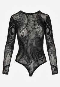Renee - Czarne Body z Siateczki Vonegno. Kolor: czarny. Materiał: welur, wiskoza, jeans. Wzór: aplikacja #3