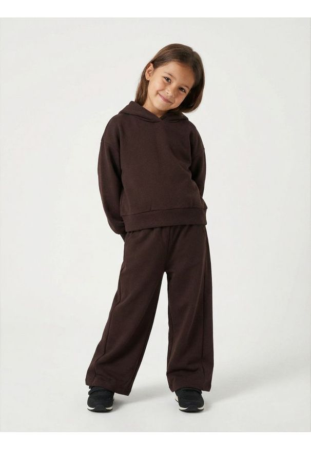 Sinsay - Spodnie dresowe wide leg - brązowy. Kolor: brązowy. Materiał: dresówka