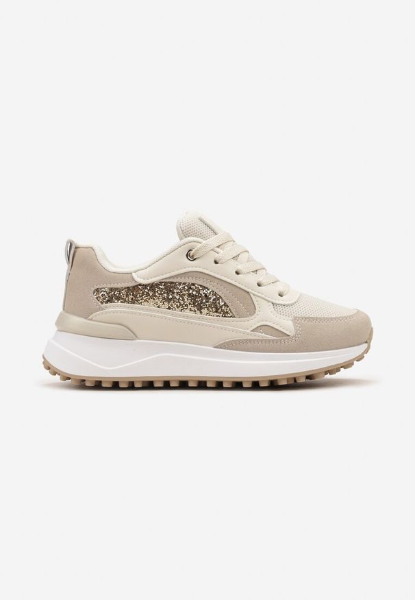 Born2be - Beżowe Sneakersy z Siateczkowym Noskiem i Cekinami Nalieva. Kolor: beżowy