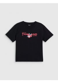 4f - 4F T-shirt loose z nadrukiem damski - czarny L. Okazja: na co dzień. Kolor: czarny. Materiał: materiał, bawełna, dzianina. Wzór: nadruk. Styl: casual #1