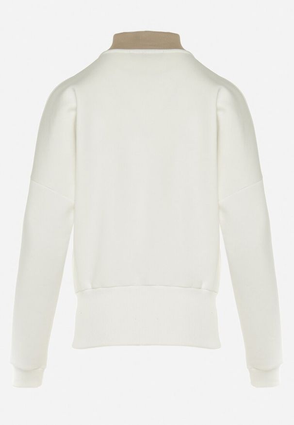 Born2be - Biała Bawełniana Bluza z Dekoltem w Serek Gitra. Typ kołnierza: dekolt w serek. Kolor: biały. Materiał: bawełna. Długość rękawa: długi rękaw. Długość: długie