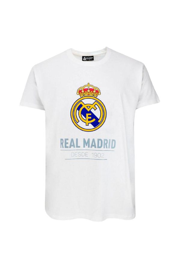 Real Madrid - Koszulka dziecięca z herbem Realu Madryt klasyczna. Kolor: biały. Sport: piłka nożna