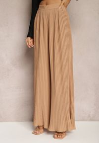 Renee - Beżowe Szerokie Spodnie z Plisami High Waist Mirealli. Stan: podwyższony. Kolor: beżowy #7