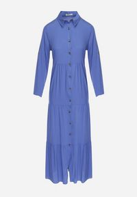 Born2be - Niebieska Rozkloszowana Sukienka Maxi z Bawełny w Koszulowym Stylu Onecca. Okazja: na co dzień. Kolor: niebieski. Materiał: bawełna. Wzór: aplikacja. Typ sukienki: koszulowe. Styl: casual. Długość: maxi #7