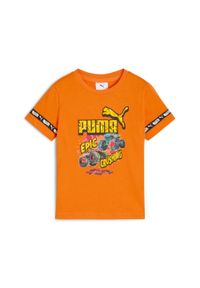 Puma - Koszulka dziecięca PUMA × HOT WHEELS™ MONSTER TRUCKS PUMA Orange Glo. Kolor: pomarańczowy, wielokolorowy, żółty. Sport: joga i pilates