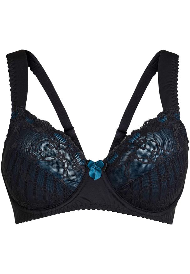 bonprix - Biustonosz minimizer z wyściełanymi ramiączkami. Kolor: czarny. Materiał: koronka. Rodzaj stanika: różne sposoby noszenia, wyściełane miseczki. Wzór: koronka